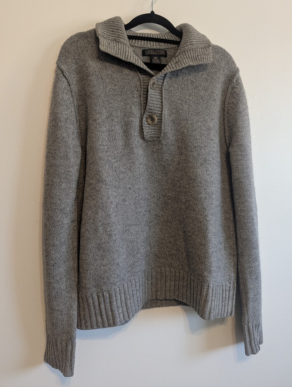 Banana Republic Henley Pullover Men's Light Gray Sweater Lambswool Cashmere M